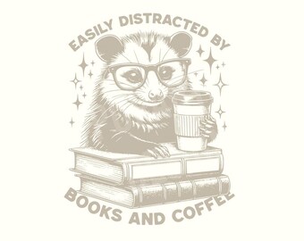 Funny Book Lovers Coffee Opossum Png, Digital Download