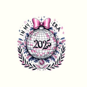 New Year 2025 PNG Coquette Bow Retro Disco Ball 2025 Era Happy 2025 New Year PNG, 2025 png, 2025 Sublimation, 2025 design,Happy New Year Png