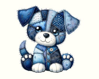 Perro de retazos de mezclilla PNG, diseño de sublimación de cachorro lindo, descarga digital de perro de mezclilla, diseño de camiseta de perro estilo western