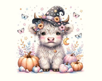 Baby Highland Cow Halloween Clipart, Halloween Png, Halloween Clipart, Digital Download, Highland Cow Png, Highland Cow, Cute Halloween Png