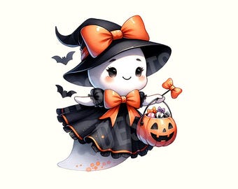 Coquete Bruxa Fantasma Assustador Halloween Clipart, Coquete Desenhos de Sublimação de Outono, Fantasma PNG, Halloween PNG, Download Digital, Halloween Clipart