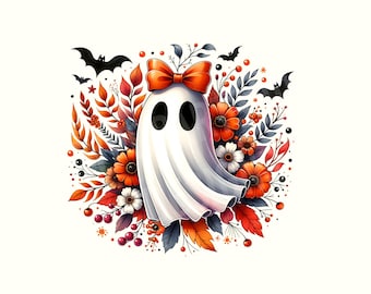 Fall ghost Png, Autumn ghost Png, Ghost Png,Ghost Png for sublimation,Floral ghost Png,Boho ghost,Retro Fall,Trendy Floral Autumn Ghost Png
