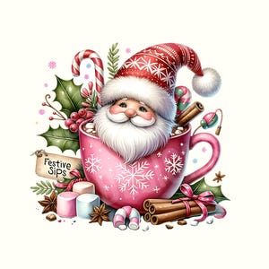 Watercolor Hot Cocoa Gnomes Clipart, Cute Christmas Gnomes Clipart, Festive Gnomes Clipart, Gnomes PNG, Holiday Sublimation Digital Files
