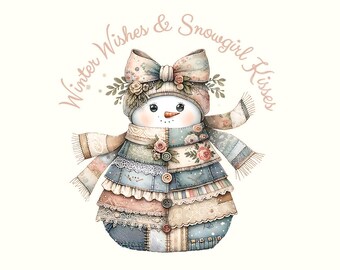 Patchwork sneeuwpop kerst png, sneeuwpop png, sneeuwpop, kerst png, kerst png-ontwerpen, digitale download, patchwork, coquette png