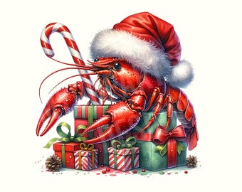 Cajun Christmas Clipart, Watercolor Cajun Crawfish Clip Art, Christmas Png, Christmas Png designs, Digital Download, Christmas Clipart