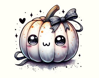 Cute Spooky Kawaii Pumpkin Halloween Clipart, Coquette Fall Sublimation Designs,Pumpkin Png,Halloween Png,Digital Download,Halloween Clipart