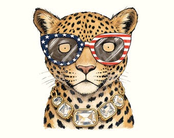 Glam Leopard PNG, Preppy Cheetah PNG , Bling Patriotic Sublimation Design, Boujee Png Leopard Print Animal 4th of July Digital Download