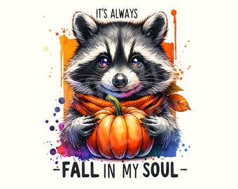 Otoño Png, Clipart de Otoño, Sublimación de Otoño, Diseños de Otoño Png, Camiseta de Otoño, Descarga Digital, Mapache, Mapache Png, Camiseta de Mapache, Halloween Png