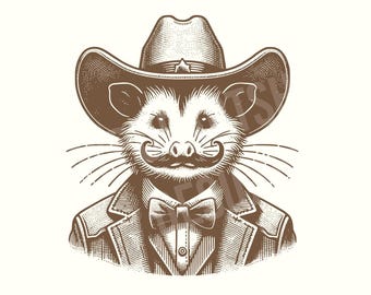Funny Western Cowboy Opossum PNG Clipart, Digital Download