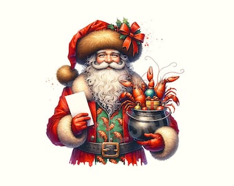 Cajun Christmas Clipart, Watercolor Cajun Crawfish Clip Art, Christmas Png, Christmas Png designs, Digital Download, Christmas Clipart