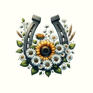 Watercolor Floral Horseshoe Clipart, Horse Lover Png, Horseshoe Flowers Png, Horseshoe Png, Sublimation Graphics, Western Clipart Set