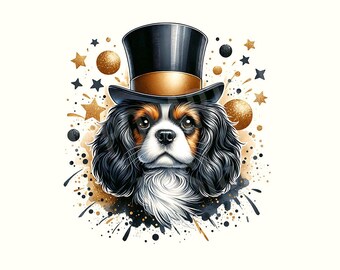 New Years Png, Cavalier King Charles spaniel, Spaniel, Dog lover gift, Dog, Dog clipart, New Years clipart, Digital Download