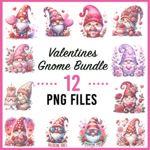 Valentine png, 12 Valentine Gnome Clipart Bundle, Valentines Day png, Watercolor Clipart, Gnome Clipart, Gnome png, Valentines Day Clipart