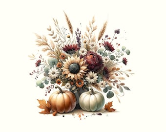 Autumn Wildflowers Burgundy Clipart Watercolor Fall Wildflower Clip Art, Autumn Watercolor Flower PNG Designs, Fall Png