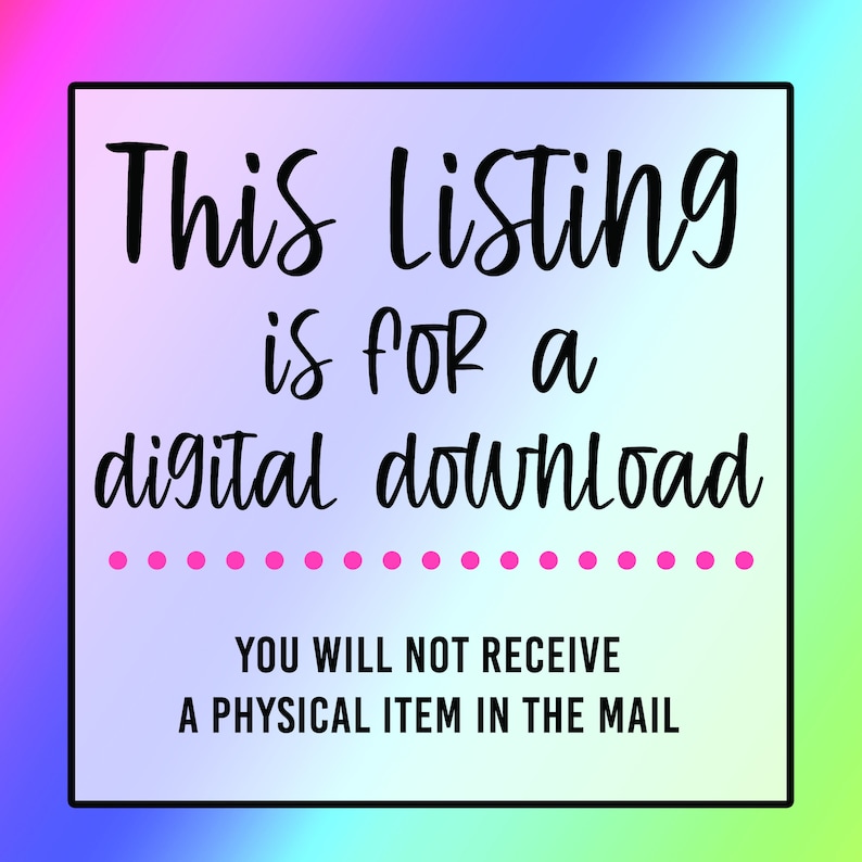 K&ouml;nnte beinhalten: Ank&uuml;ndigung f&uuml;r ein digitales Download-Angebot auf einem rosa, lila und gr&uuml;nen Farbverlauf. Der Text lautet: &bdquo;Dieses Angebot ist f&uuml;r einen digitalen Download. Sie erhalten keinen physischen Artikel per Post."