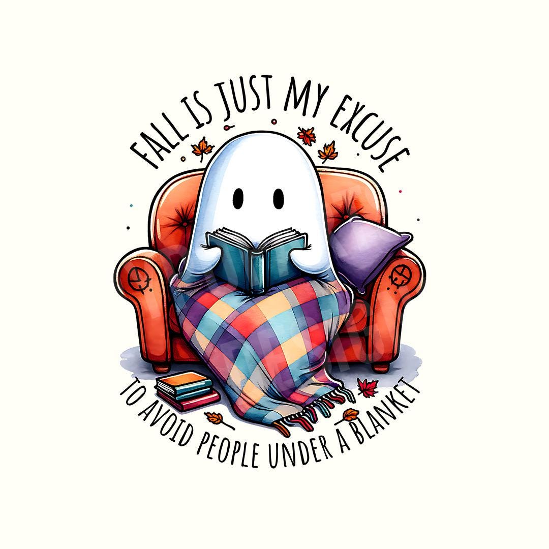 Fall Png, Ghost Png, Cute Ghost Png, Ghost Reading Png, Fall Vibes Png ...
