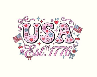 Coquette USA 1776 4th of July PNG, Trendy Patriotic Holiday Design (Digital Download)