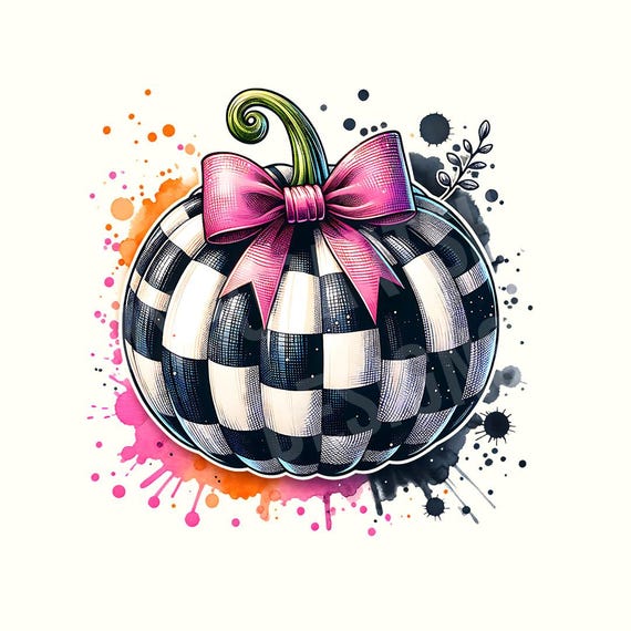 Coquette Checkered Pumpkin Clipart, Pumpkin Png, Fall Png, Fall Clipart, Digital Download, Fall Sublimation, Fall Png designs, Pumpkin Shirt