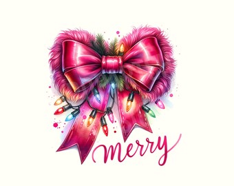 メリーコケットボウピンクのクリスマスライトコケットPNG、プレッピークリスマスPNG、コケットクリスマスPNG、ピンクのクリスマスPNG、クリスマスボウPNG