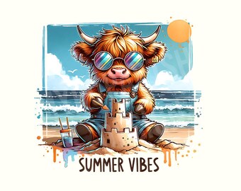 Beach Png, Summer Png, Summer Vibes, Highland Cow Png, Highland Cow, Cow Png, Digital Download, Popular Png, Sublimation Png,Summer Clipart