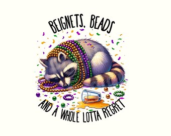Mardi Gras Png, Raccoon, Raccoon Shirt, Funny Png, Digital Download, Sublimation, Party, Beads, Carnival, Mardi Gras, Mardi gras shirt