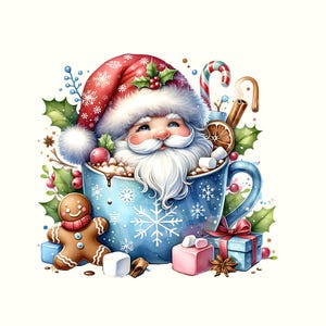 Watercolor Hot Cocoa Gnomes Clipart, Cute Christmas Gnomes Clipart, Festive Gnomes Clipart, Gnomes PNG, Holiday Sublimation Digital Files