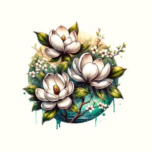 Magnolia Floral clipart, White Flowers PNG, Wedding Invitation clip art, Magnolia Garden Bridal Shower Sublimation Bundle, Flower Png