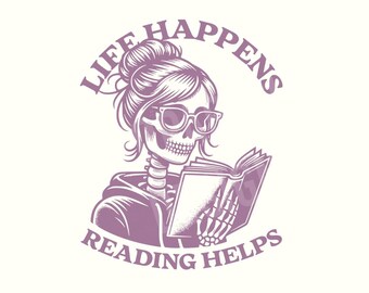 Funny Skeleton Book Lover Png, Digital Download