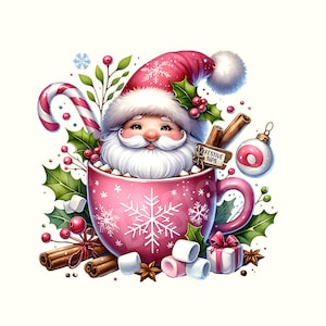 Watercolor Hot Cocoa Gnomes Clipart, Cute Christmas Gnomes Clipart, Festive Gnomes Clipart, Gnomes PNG, Holiday Sublimation Digital Files