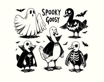 Oca spettrale PNG, Oca divertente di Halloween PNG, Oca in costume di Halloween con disegno a sublimazione, Orrore carino PNG, Download digitale di Oca spettrale