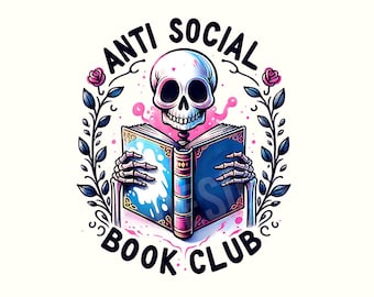 Club de lectura antisocial PNG, Club de lectura, Amante de los libros, Libro Png, Lectura Png, Descarga digital, Diseño digital literario, Regalo para amantes de los libros, Camiseta con libros