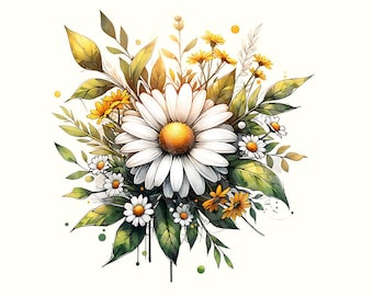Daisy Png, Daisy, Daisy Clipart, Akwarela stokrotka clipart, Kwiat Clipart, Kwiat Png, Kwiaty Png, Pobieranie cyfrowe, Kwiatowy Clipart