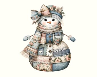 Patchwork sneeuwpop kerst png, sneeuwpop png, sneeuwpop, kerst png, kerst png-ontwerpen, digitale download, patchwork, coquette png