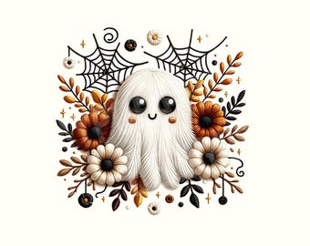 Faux Garn Blumen Geist PNG, Halloween Png Boho Blumen Sublimation Design Halloween Blumen Herbst Geist Shirt digitaler Download
