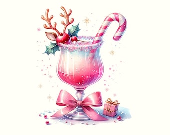 Christmas Cocktail Clipart, Cute Christmas Drinks Clip Art, Holiday Party Drinks Sublimation Digital Designs, Reindeer Clipart