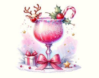 Christmas Cocktail Clipart, Cute Christmas Drinks Clip Art, Holiday Party Drinks Sublimation Digital Designs, Reindeer Clipart