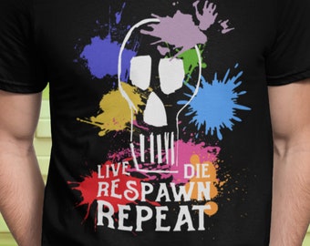 Video Game Gamers Live Die Respawn Repeat Skull Splatter T-Shirt