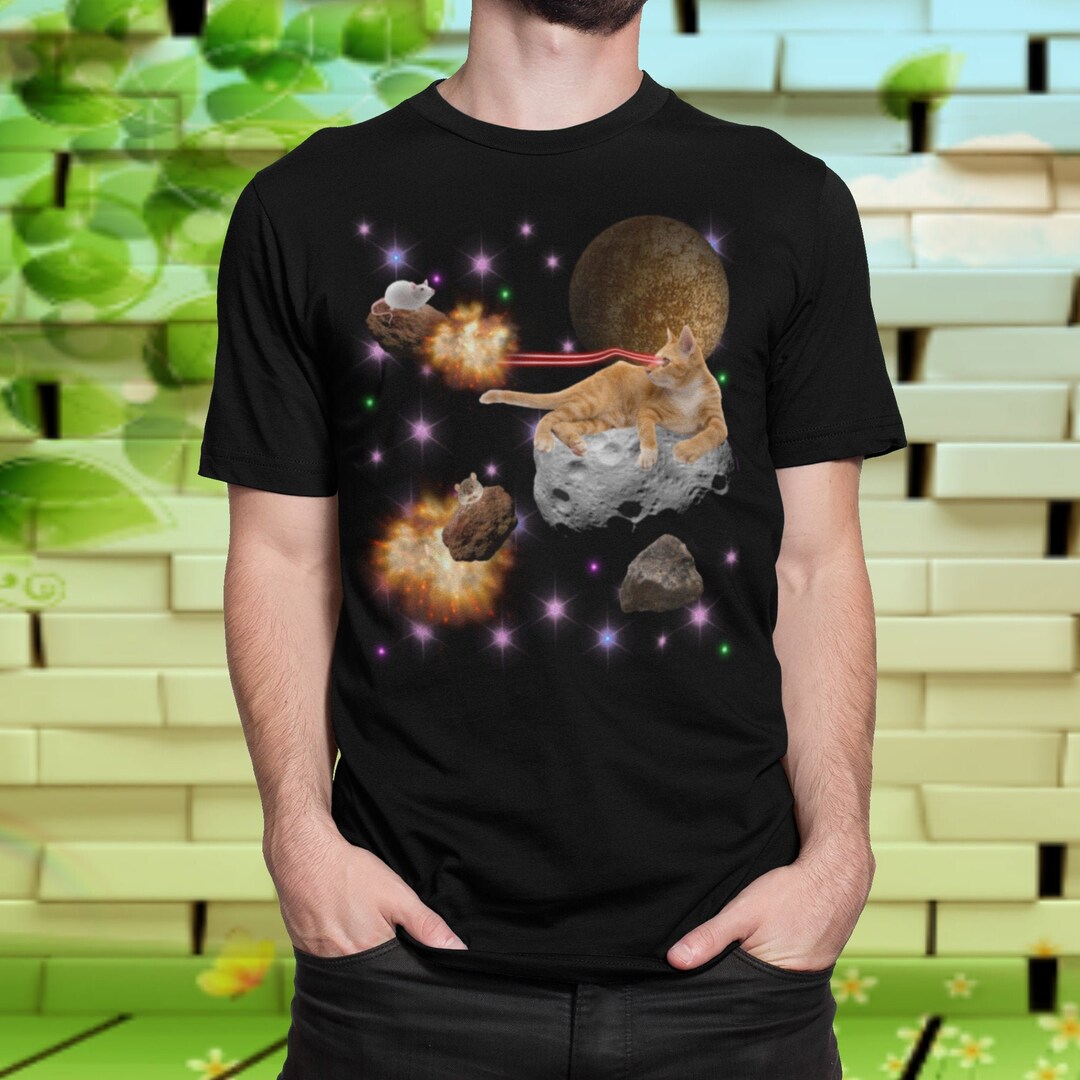 Laser Cat Tshirt Attack of the Galaxy Space Rats Tabby Cat Unisex T