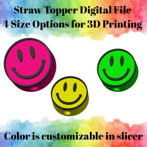Smiley Face Straw Topper 3MF-Datei | 3D Gedruckter Stroh Topper Digitaler Download