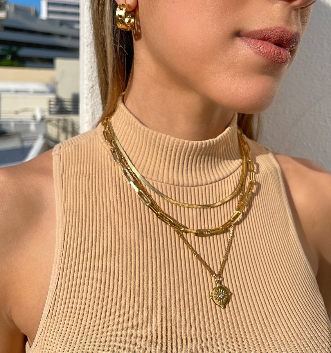 Gold Evil Eye Necklace Etsy