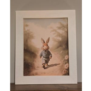 Vintage Bunny Framed Print: Rustic Barn Wood Frame, Nursery Art
