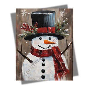 Rustic Snowman Print: Winter Holiday Farmhouse Wall Art