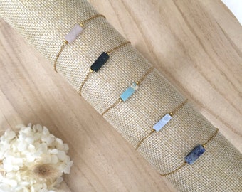 Gold stainless steel chain bracelet with natural stone bead • Women's jewelry • Gift idea • Christmas gift • Athena model