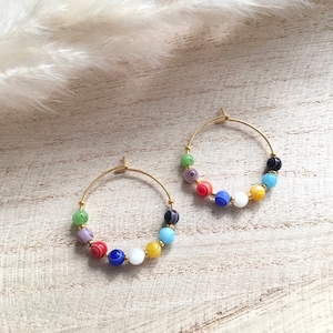 Stainless steel hoop earrings and Murano glass beads • Gift idea • Women's jewelry • Mother's Day • Milos model