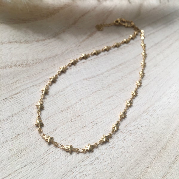 BIBA necklace - necklace, gold stainless steel chain with star pattern