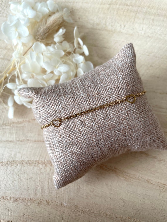 Bracelet Femme Doré Or Avec Cœur - Chaine En Acier Inoxydable - Neuf Sans Emballage + Petit Cadeau Inclus