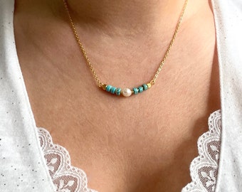 Collier chaîne dorée acier inoxydable et perles pierre naturelle • Idée cadeau • Bijoux femmes • Coloris au choix • Modèle Heracles