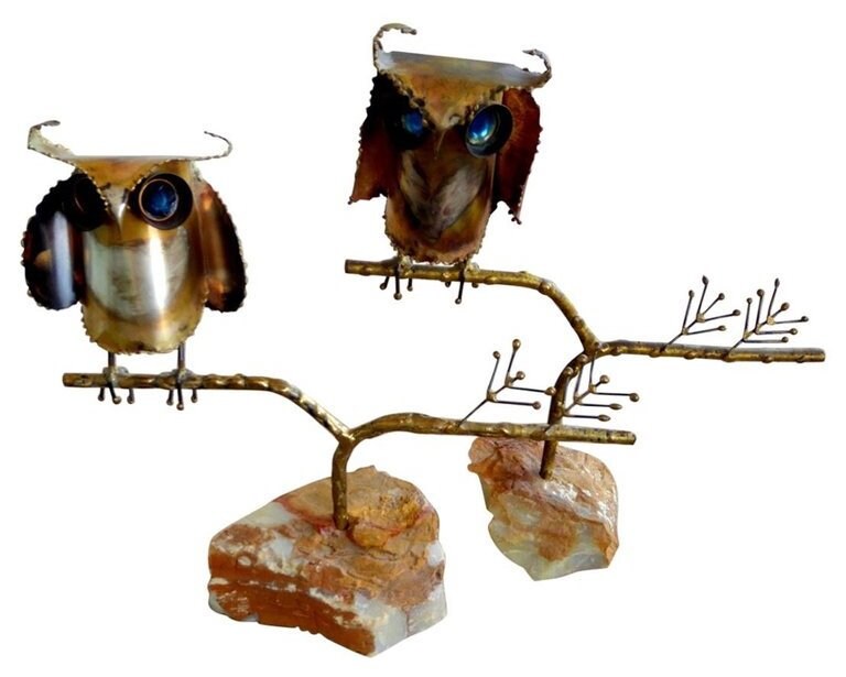 Brutalist Metal Owl Sculptures by Curtis Jeré