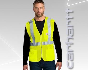 Carhartt Hi Vis Custom Safety Vest - ANSI 107 Class 2 Compliant, Custom High Visibility Work Vest for Construction & Road Safety