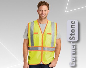 High Visibility Safety Vest ANSI 107 Class 2 Compliant - Yellow & Orange Traffic Safety Vest, Cornerstone Dual Color